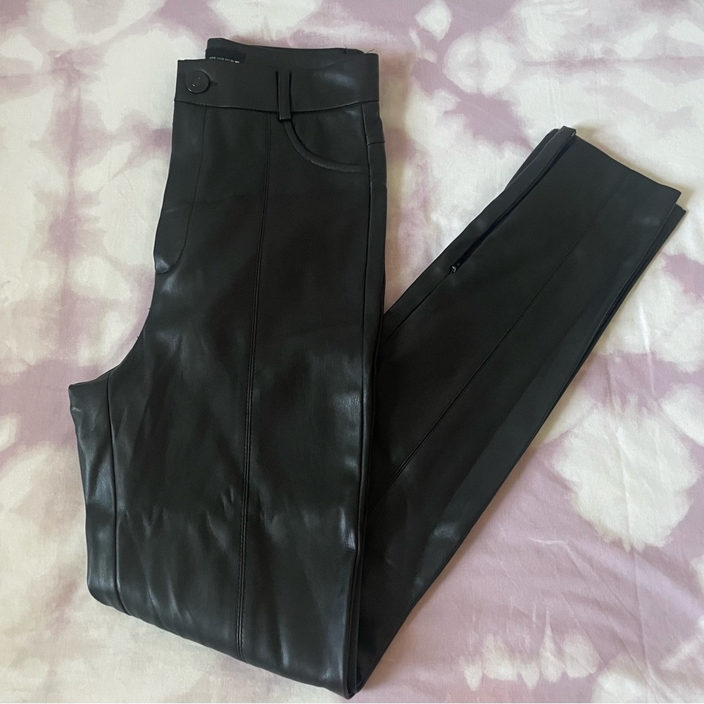 Zara Skinny Leather Pants with Seams and Ankle Cutouts